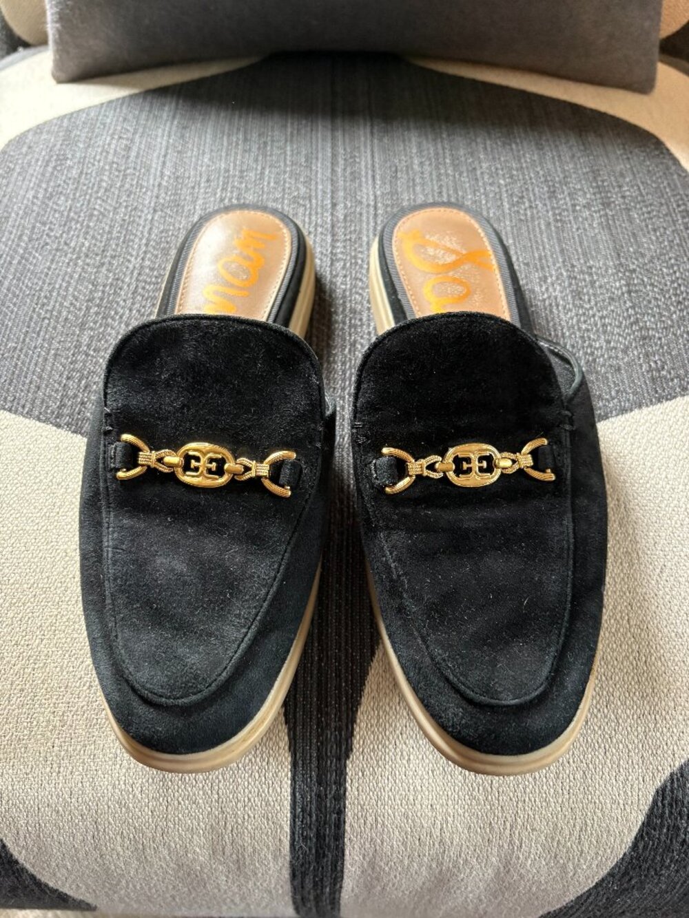 Sam Edelman Linnie Black Suede Gold Bit Mule Loafers